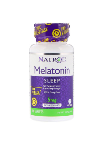 Мелатонин, Медленное Высвобождение, С Повышенной Силой Действия, 5 мг,, 100 таблеток Natrol (255409950)