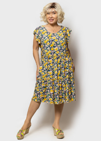 Комбинированное кэжуал платье клеш LibeAmore с цветочным принтом