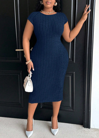 Синее кэжуал платье футляр SHEIN однотонное