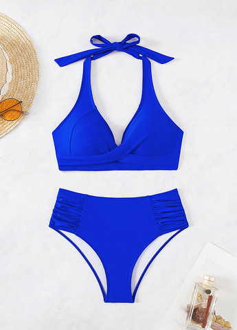 Синій літній купальник (ліф, трусики) халтер, роздільний SHEIN