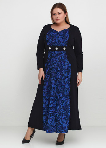 Темно-синее кэжуал платье макси Elegance фактурное