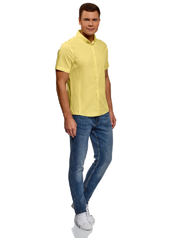 Желтая кэжуал рубашка однотонная Oodji с коротким рукавом
