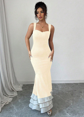 Кремовое праздничный платье годе SHEIN однотонное