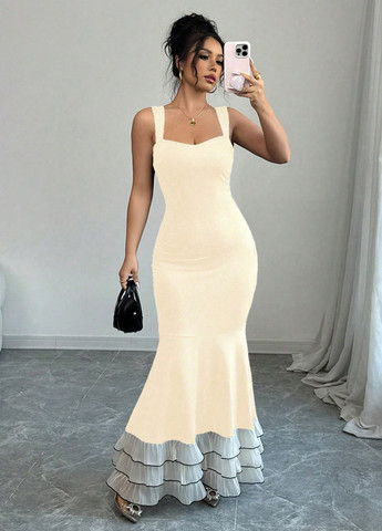 Кремовое праздничный платье годе SHEIN однотонное