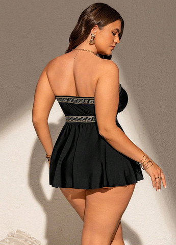 Чорний літній купальник (ліф, трусики) танкіні, бандо, роздільний SHEIN