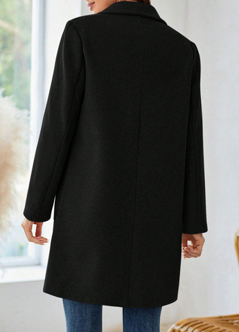 Чорне демісезонне Пальто однобортне SHEIN