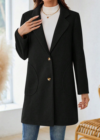 Чорне демісезонне Пальто однобортне SHEIN