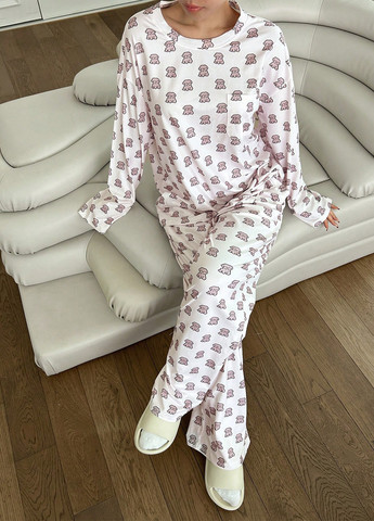 Біла всесезон піжама (лонгслів, штани) лонгслів + брюки SHEIN
