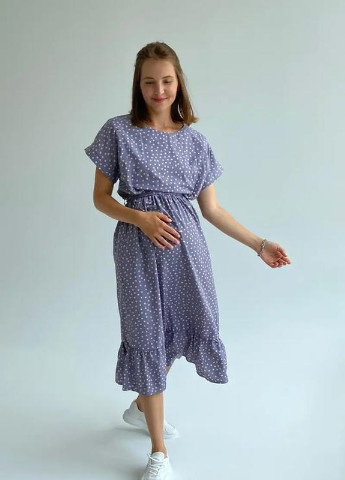 Синя кежуал сукня для вагітних годуючих мам з секретом для годування в горошок пудра To Be в горошок
