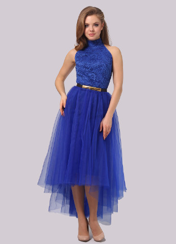 Синее коктейльное платье пачка Agata Webers однотонное