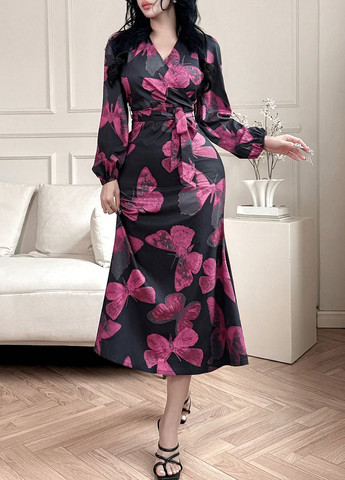 Черное праздничный, кэжуал платье а-силуэт SHEIN бабочки