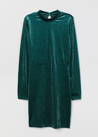 Темно-зеленое коктейльное платье с открытой спиной H&M однотонное
