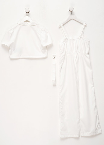 Белый летний костюм (жакет, комбинезон) SHEIN