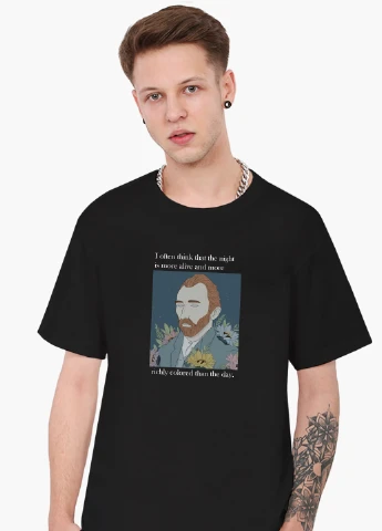 Чорна футболка чоловіча вінсент ван гог (vincent van gogh) (9223-2962-1) MobiPrint