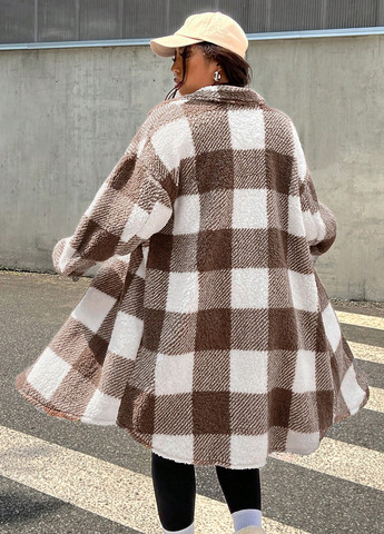 Світло-коричневе зимнє Пальто пальто-сорочка SHEIN