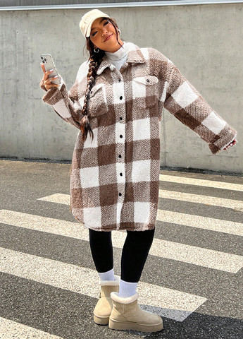 Світло-коричневе зимнє Пальто пальто-сорочка SHEIN