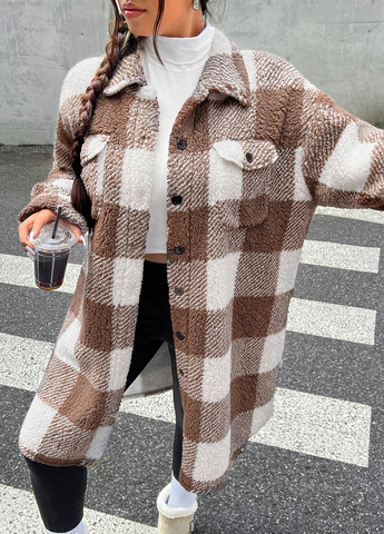 Світло-коричневе зимнє Пальто пальто-сорочка SHEIN