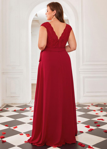 Бордова вечірня сукня кльош, з відкритою спиною SHEIN однотонна