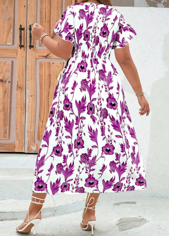 Белое кэжуал платье на запах SHEIN с цветочным принтом