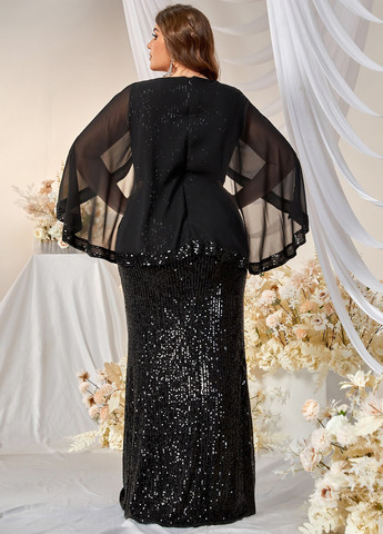 Чорна вечірня сукня годе, сукня-кейп SHEIN однотонна