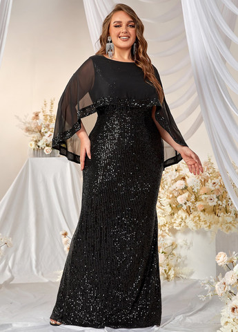 Чорна вечірня сукня годе, сукня-кейп SHEIN однотонна