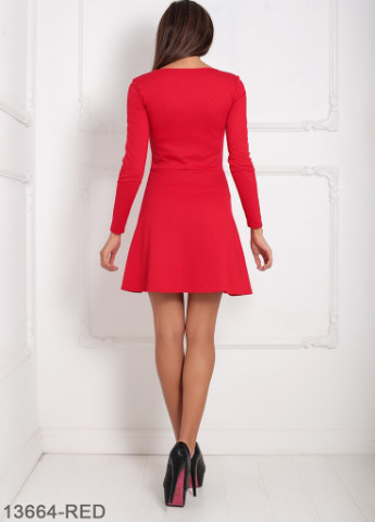 Червона кежуал жіноче плаття з шкіряними вставками endive червоний Podium однотонна