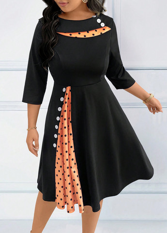 Черное кэжуал платье а-силуэт SHEIN однотонное