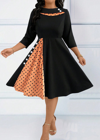 Черное кэжуал платье а-силуэт SHEIN однотонное