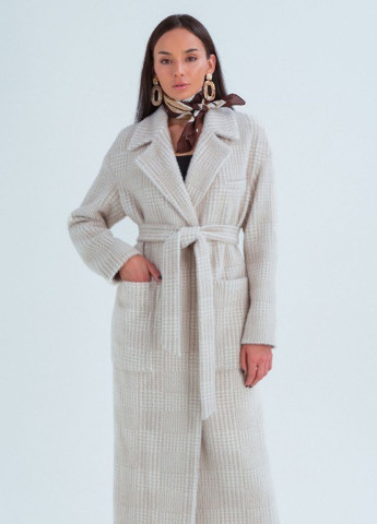 Бежеве зимнє Зимове пальто з шерстяної тканини однобортне Шикарные меха