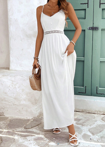 Белое праздничный, пляжное, кэжуал платье а-силуэт, с открытой спиной SHEIN однотонное