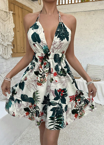 Белое кэжуал платье SHEIN с цветочным принтом