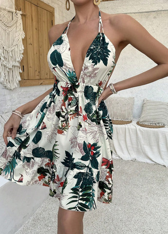 Белое кэжуал платье SHEIN с цветочным принтом