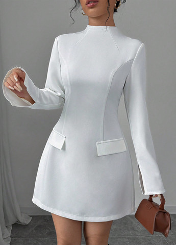 Белое деловое, кэжуал платье колокол, футляр SHEIN однотонное