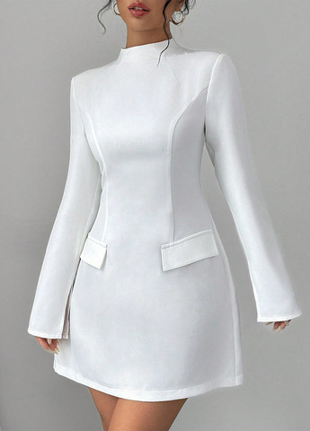 Белое деловое, кэжуал платье колокол, футляр SHEIN однотонное