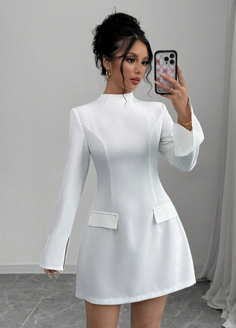 Белое деловое, кэжуал платье колокол, футляр SHEIN однотонное