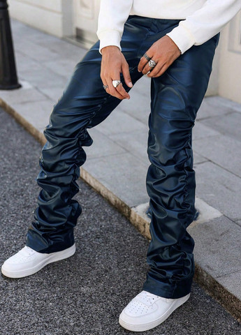 Синие кэжуал демисезонные прямые брюки SHEIN