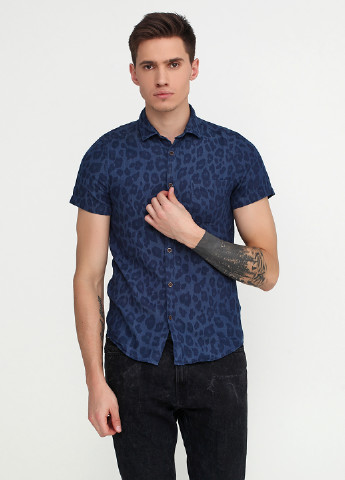 Синяя кэжуал рубашка с анималистичным узором H&M с коротким рукавом