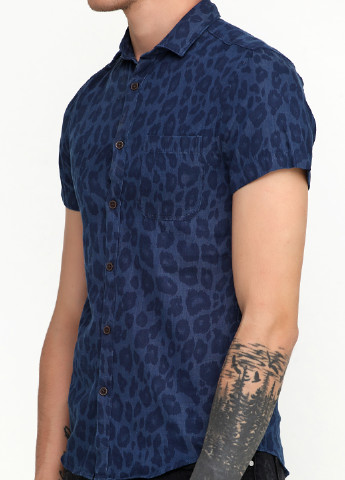 Сорочка H&M з коротким рукавом анімалістична синя кежуал