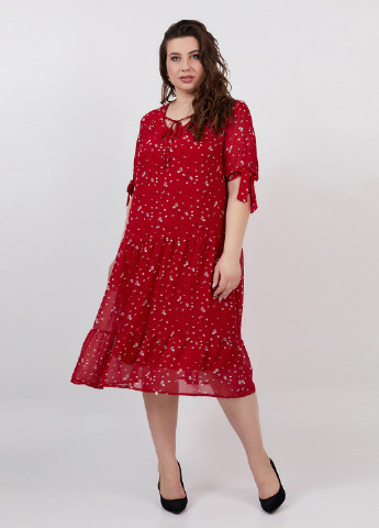 Темно-червона кежуал сукня з завищеною талією A'll Posa з квітковим принтом