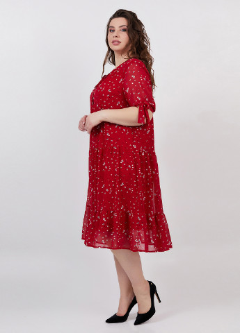 Темно-червона кежуал сукня з завищеною талією A'll Posa з квітковим принтом