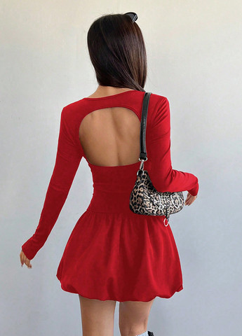 Красное кэжуал платье баллон SHEIN однотонное