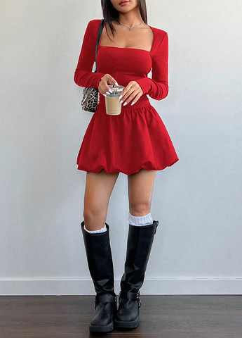 Красное кэжуал платье баллон SHEIN однотонное