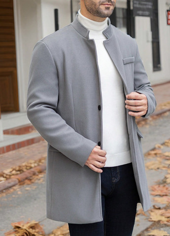 Сіре демісезонне Пальто однобортне SHEIN