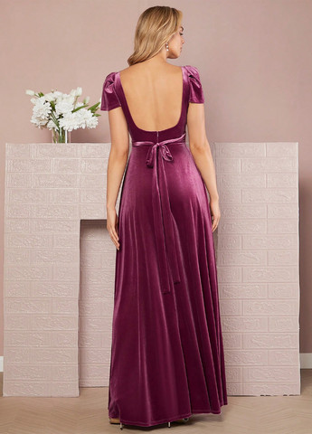 Сливовое вечернее платье с открытой спиной, в стиле ампир SHEIN однотонное