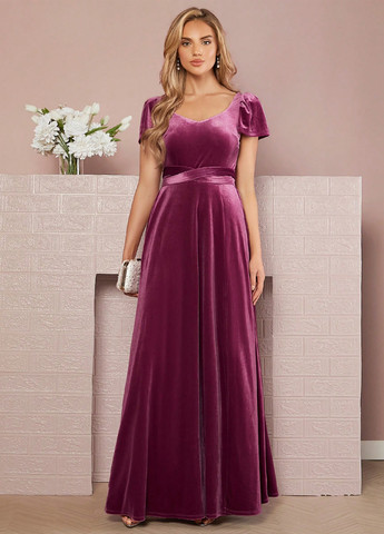 Сливовое вечернее платье с открытой спиной, в стиле ампир SHEIN однотонное