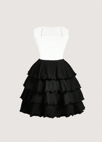 Чорно-білий кежуал сукня бандо SHEIN однотонна