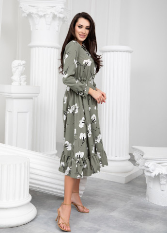 Оливковое (хаки) повседневный платье рубашка ISSA PLUS с цветочным принтом