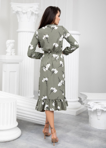 Оливкова (хакі) повсякденний сукня сорочка ISSA PLUS з квітковим принтом