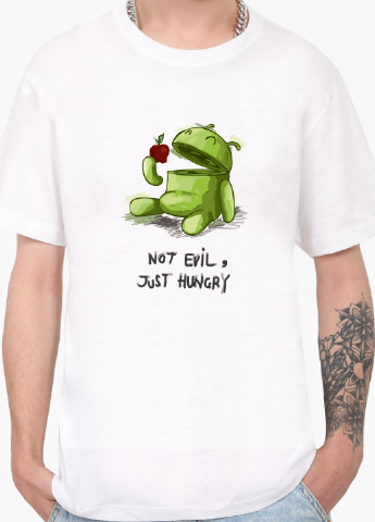 Белая футболка мужская не злой, просто голодный андроид белый (9223-2033) xxl MobiPrint