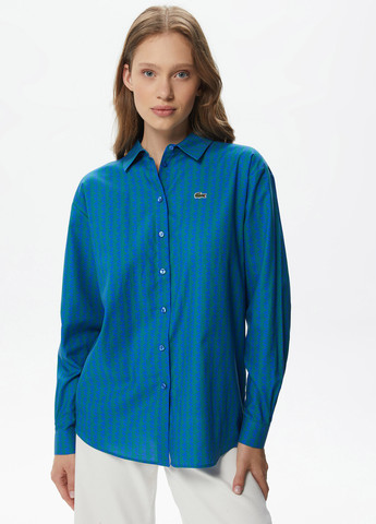 Синяя кэжуал рубашка с геометрическим узором Lacoste